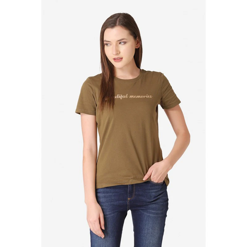 Women's Olive Round Neck T-Shirt
