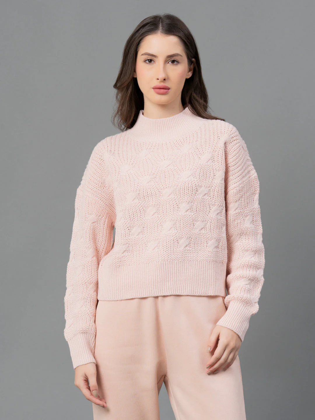 Women Peach Texture Design Sweater
