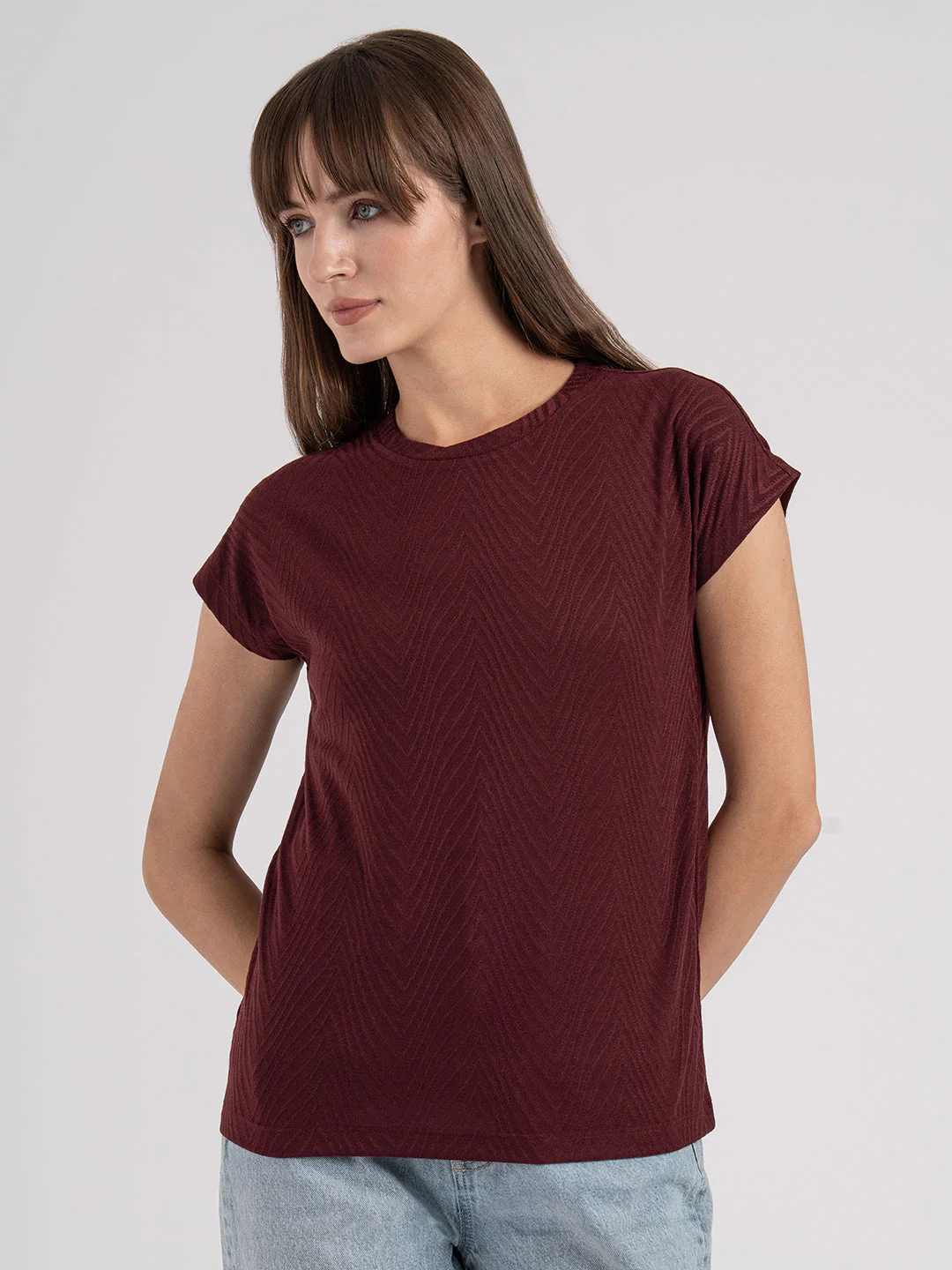 Women's Textured Round Neck T-Shirt