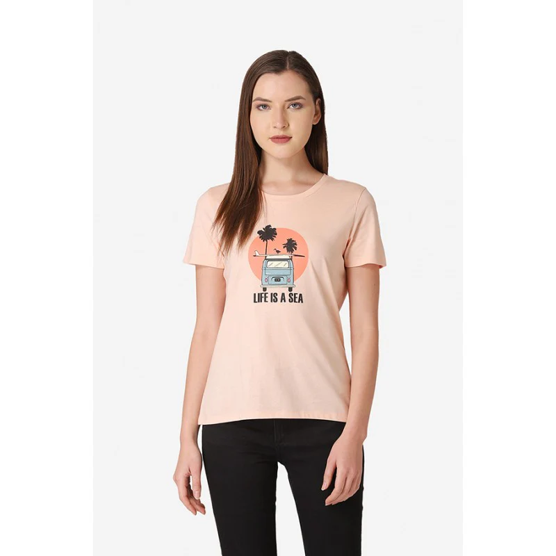 Women's Salmon Round Neck T-Shirt
