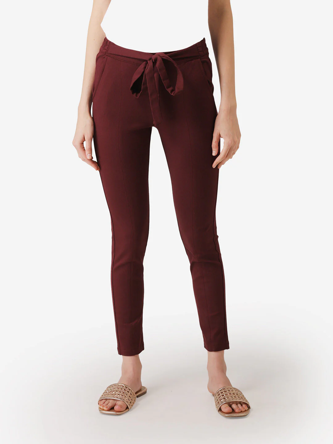 Women Wine Solid Rayon Nylon Stretched Jegging