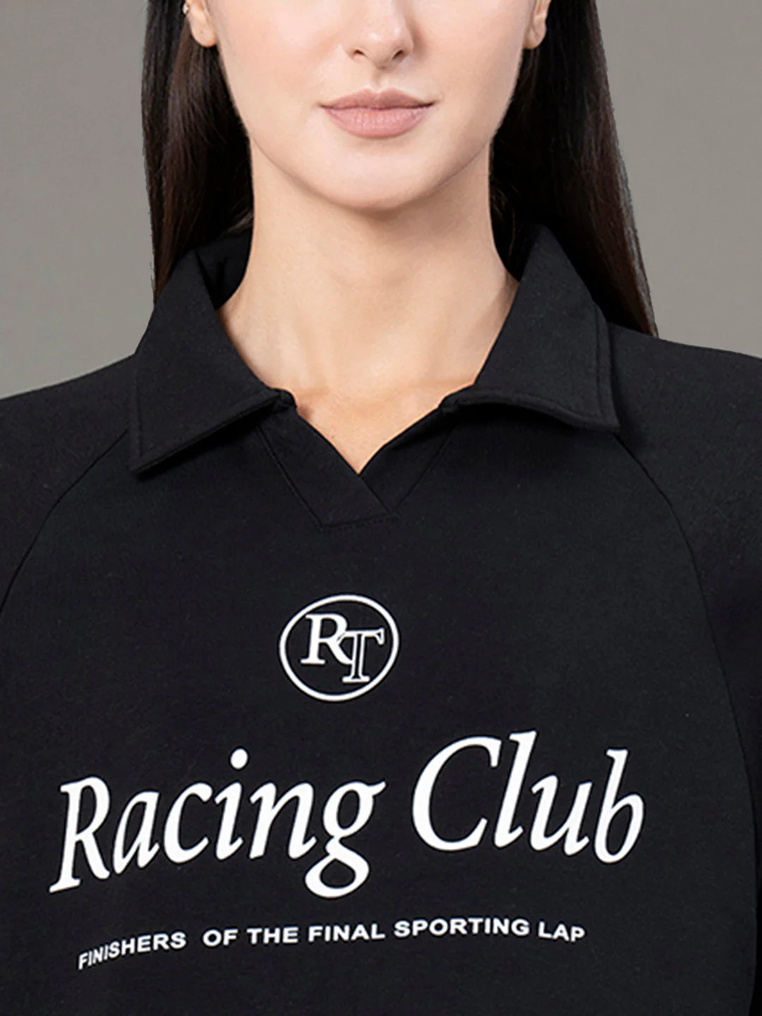 Women's Black Poly Cotton Fleece Graphic Print Collared Sweatshirt - Image 4