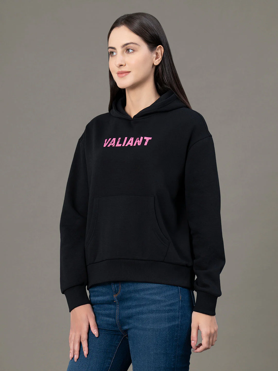 Women's Black Poly Cotton Fleece Graphic Print Hoodie - Image 2