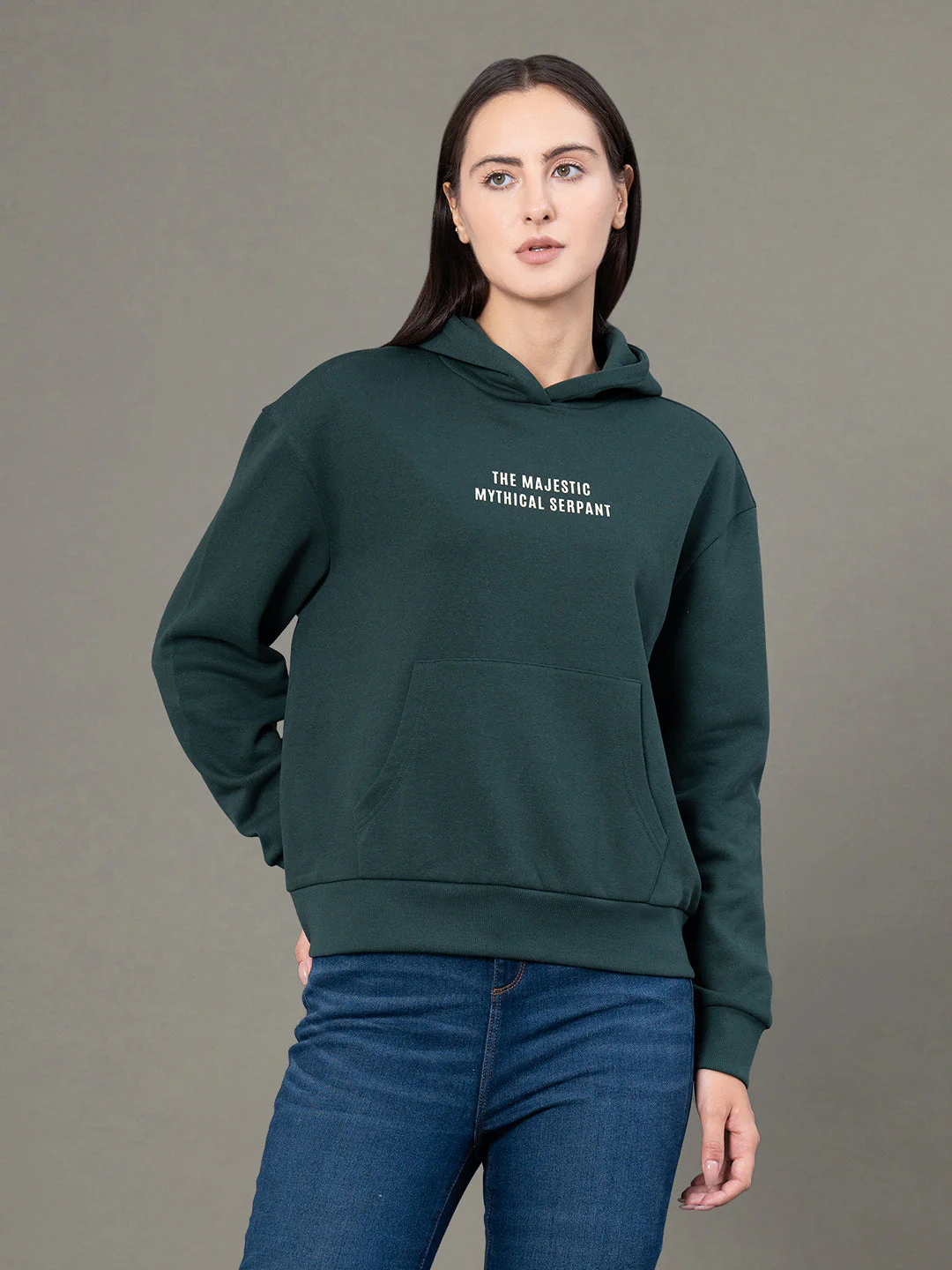 Women's Pine Green Poly Cotton Fleece Graphic Print Hoodie