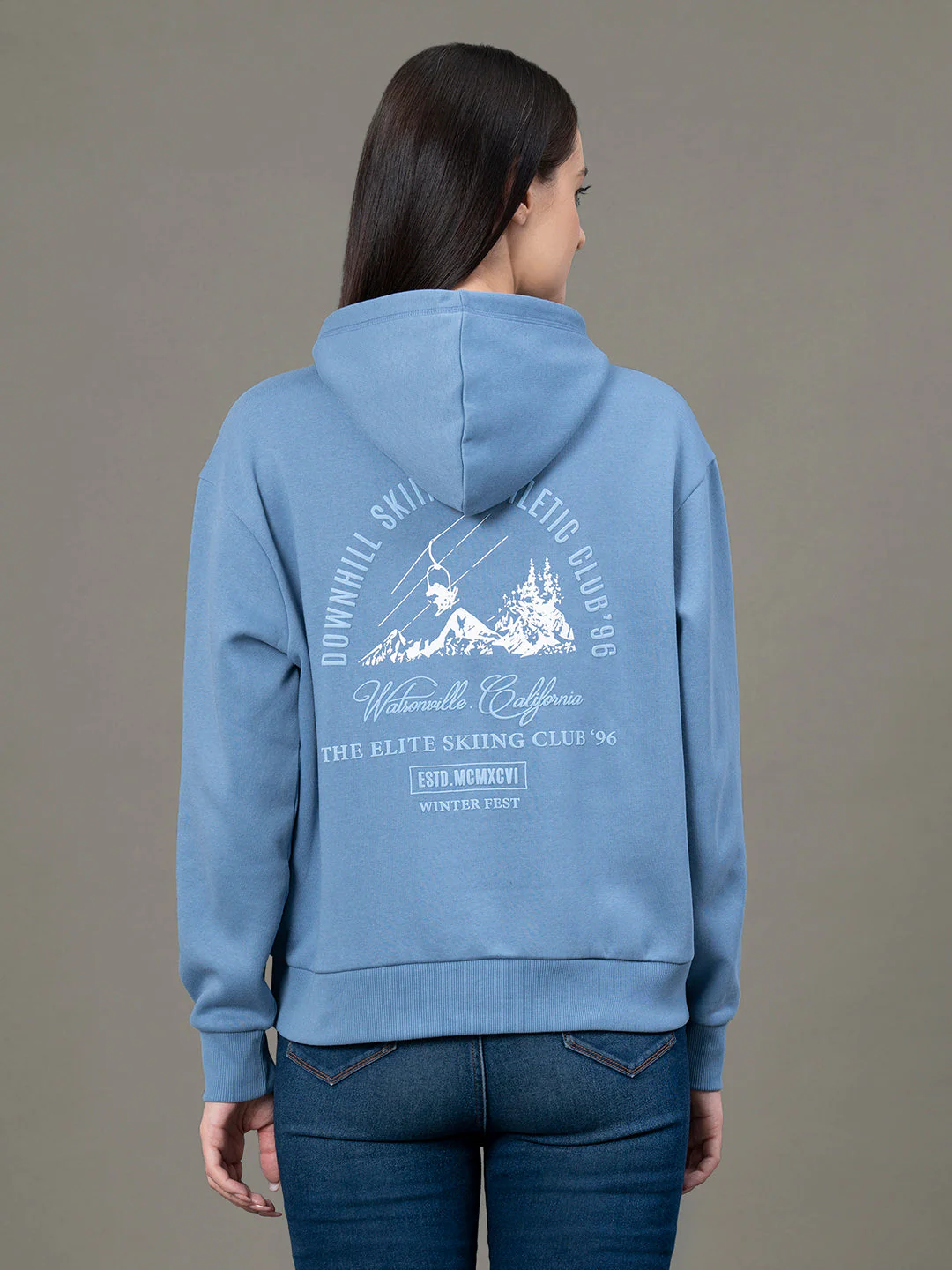 Women's Slate Blue Poly Cotton Fleece Graphic Print Hoodie - Image 3