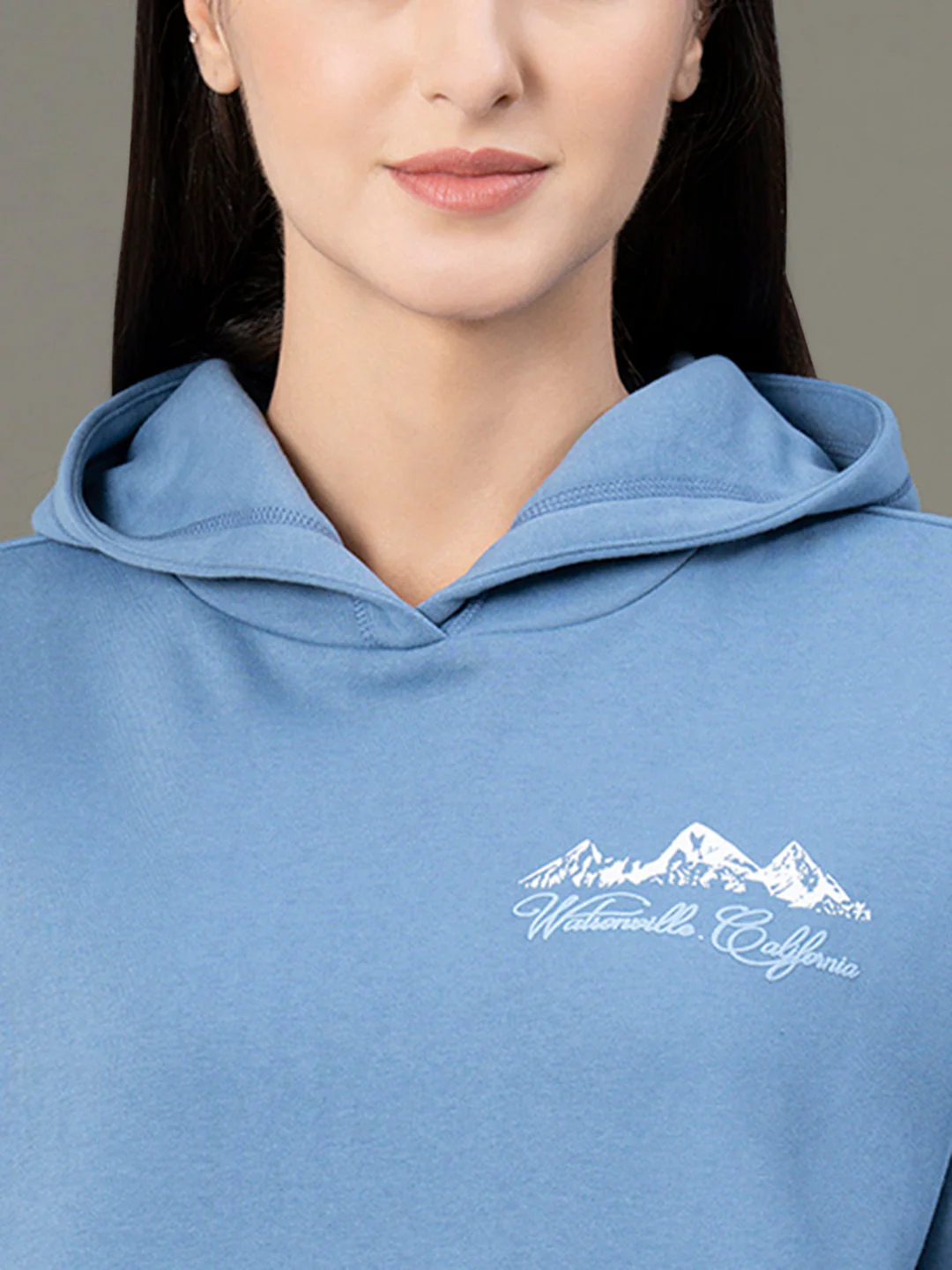 Women's Slate Blue Poly Cotton Fleece Graphic Print Hoodie - Image 4