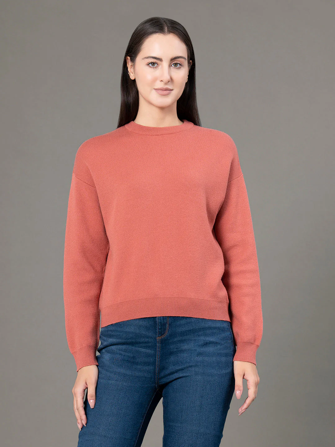 Women's Slate Brick Poly Viscose Nylon Solid Sweater
