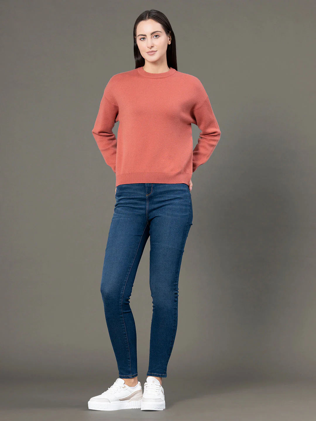 Women's Slate Brick Poly Viscose Nylon Solid Sweater - Image 5
